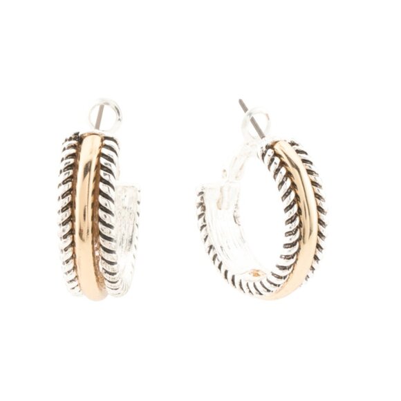 BEE Gold 14kt Gold Plated Ribbed Edge Hoop Earrings - Picture 1 of 2